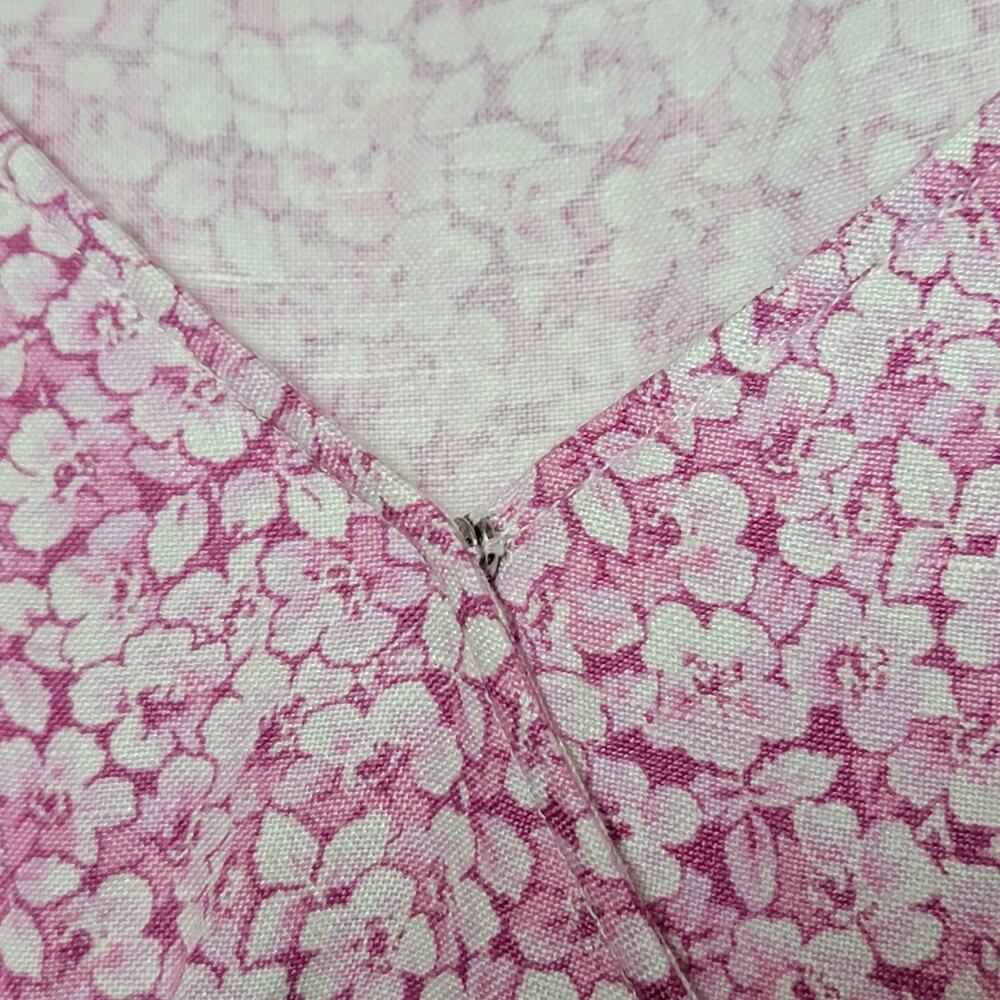 & Other Stories Floral Puff Sleeve Mini Dress Linen Blend Pink White Fitted 8 - Picture 12 of 16